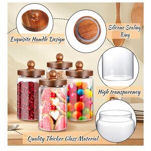 4 Pcs Glass Food Storage Jar with Acacia Wood Lids